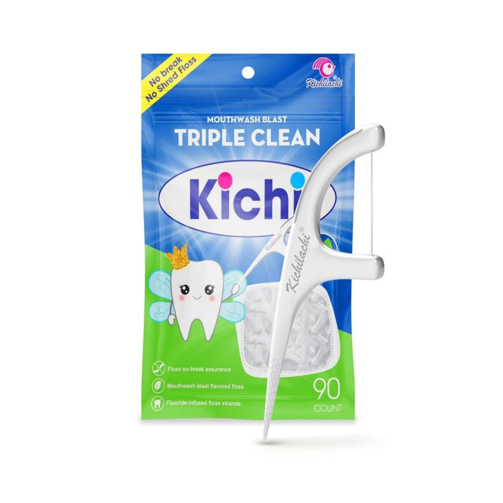 Tăm chỉ nha khoa Triple Clean Kichi tinh chất Bạc hà thơm mát (Túi 90 que)