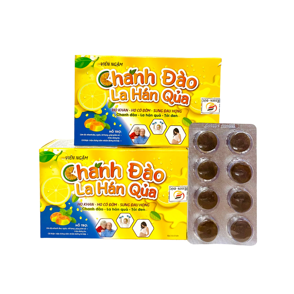 Viên ngậm ho Chanh đào La hán quả  trợ giảm ho, đau họng (Hộp 24 viên)