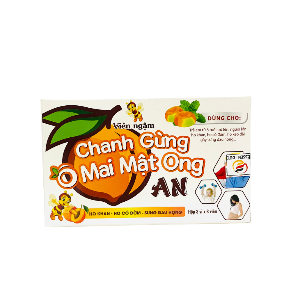 Viên ngậm ho Chanh Gừng Ô mai Mật ong AN hỗ trợ giảm ho, đau họng (Hộp 24 viên)