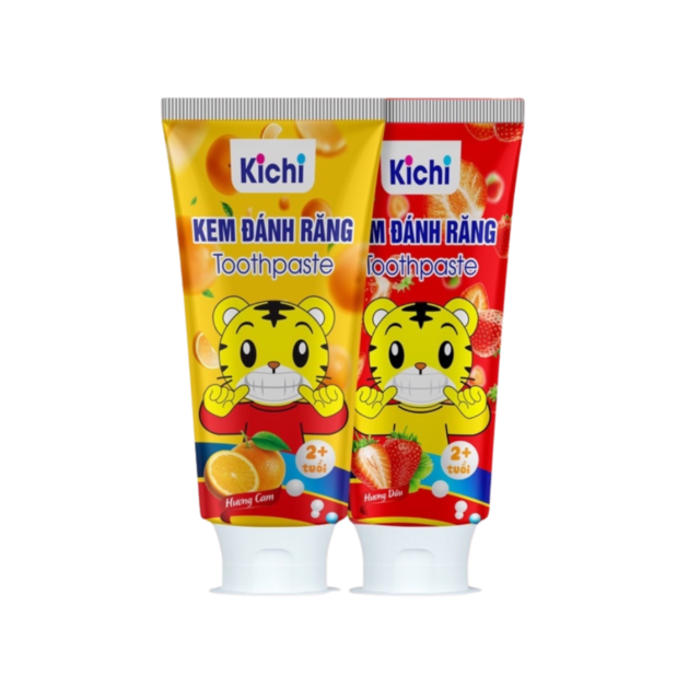 Kem đánh răng trẻ em Kichi (Tuýp 60g, Hương Dâu/Cam/Táo)