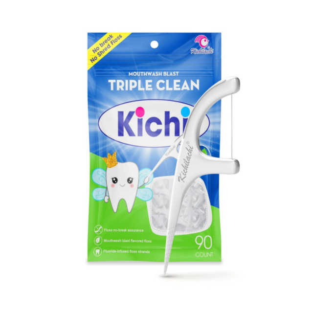 Tăm chỉ nha khoa Triple Clean Kichi tinh chất Bạc hà thơm mát (Túi 90 que)