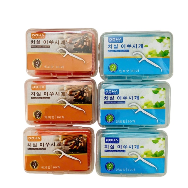 Tăm chỉ nha khoa DOHA Hương Quế - Hương Bạc hà (hộp 60 cái)