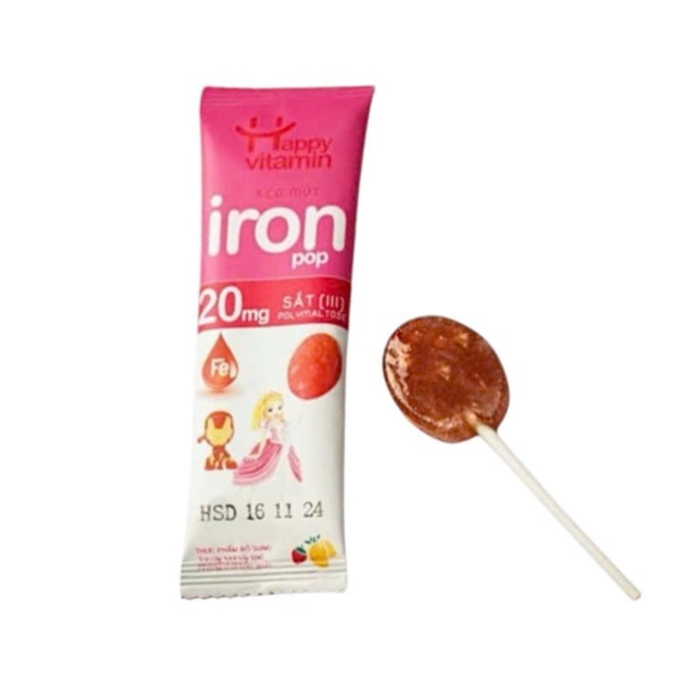 Kẹo Mút Bổ Sung Sắt IRON POP Happy Vitamin Cho Bé: Giúp Tăng Hàm Lượng Sắt Hữu Cơ, Tạo Hồng Cầu, Ngừa Thiếu Máu