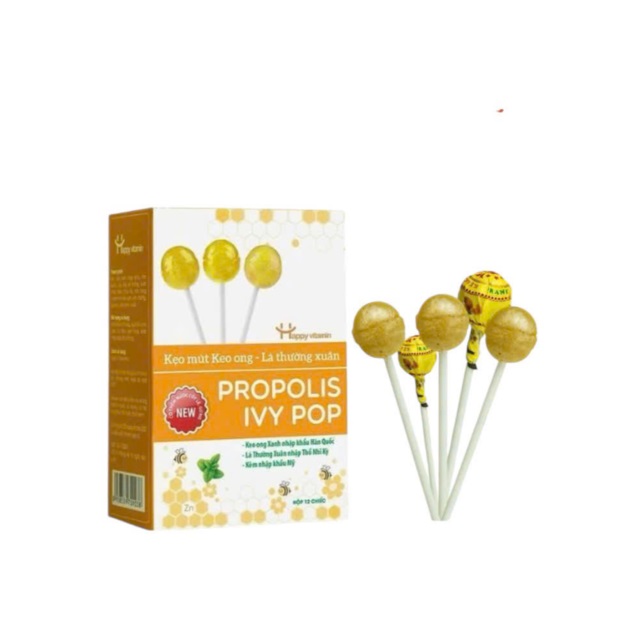 Kẹo Mút Giảm Ho Keo Ong Lá Thường Xuân PROPOLIS IVY POP: Bảo Vệ Đường Hô Hấp Cho Trẻ (Hộp 12 chiếc)
