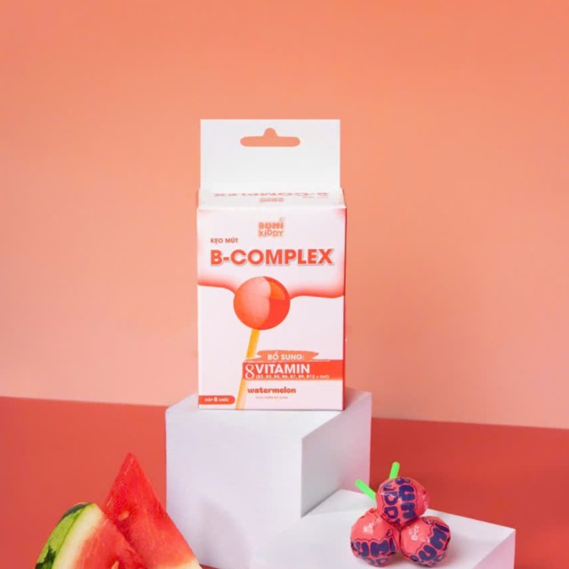 Kẹo Mút B-COMPLEX BumiKiddy (Vị Dưa Hấu): Bổ Sung 8 Vitamin Nhóm B {B2,B3,B5,B6,B7,B9,B12+Iod)}