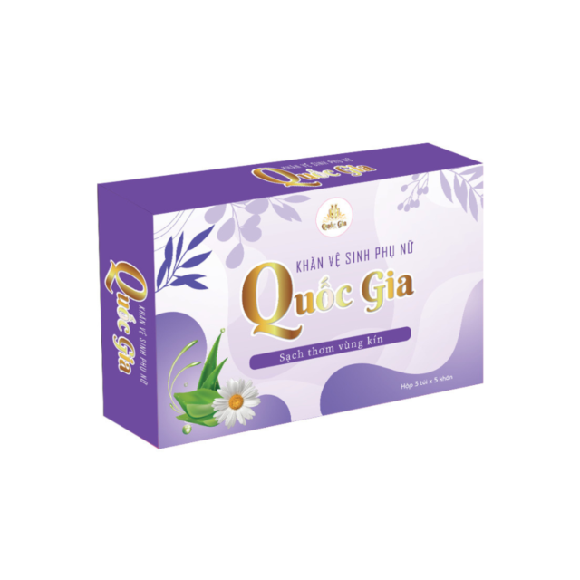 Khăn vệ sinh phụ nữ Quốc Gia (Hộp 3 túi x 5 khăn) 