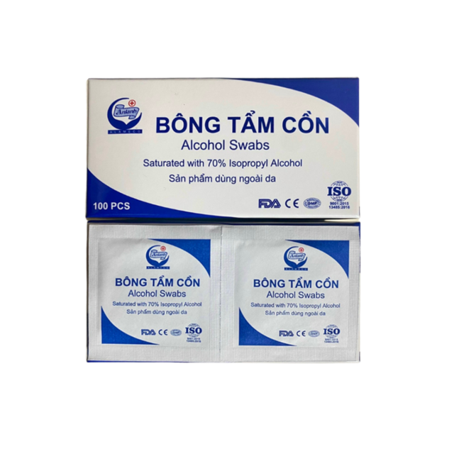 Bông tẩm cồn An Lành hộp 100 miếng