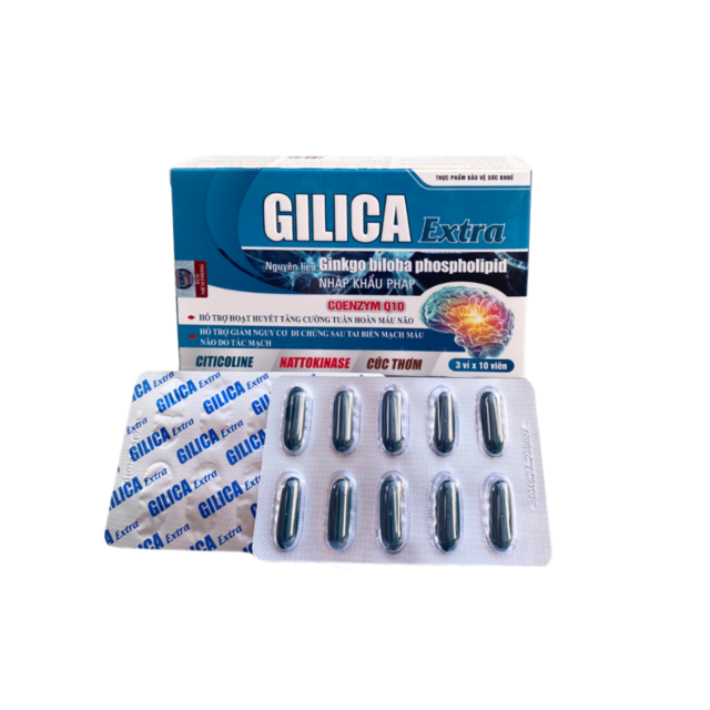 ​Viên uống hỗ trợ hoạt huyết, tăng cường tuần hoàn máu não GILICA Extra (Hộp 30 viên)