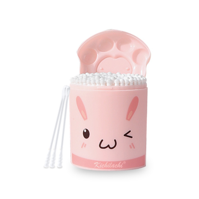 Tăm bông sơ sinh thân giấy hình Thỏ hồng Kichilachi (Lọ 200 que)