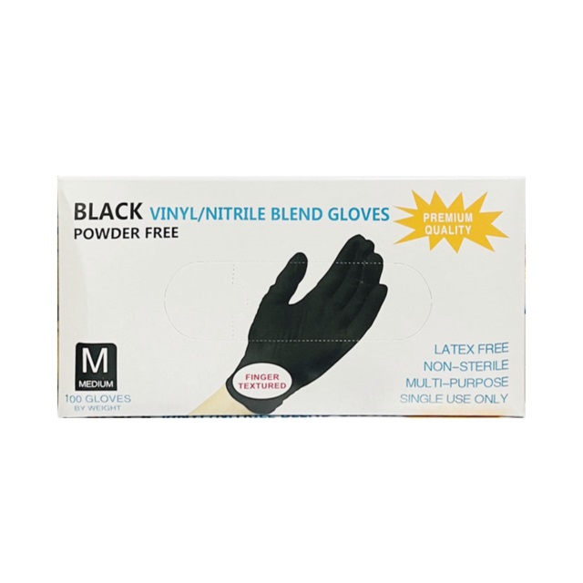 Găng tay không bột Vinyl Nitrile Blend GLOVES màu đen, size S/M/L (Hộp 100 cái)